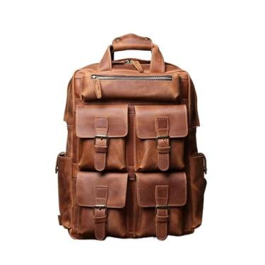 Imagem de Mochila masculina de couro genuíno vintage mochila de couro de grande capacidade Bolsa para computador para homens(Retro Brown)