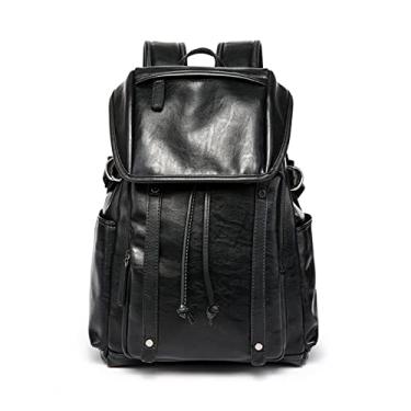 Imagem de Mochila masculina Mochila escolar de couro Bolsa de viagem masculina Mochila para laptop masculina Mochila diária diária preta