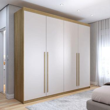 Imagem de Guarda-Roupa Solteiro Medina 4 Portas 3 Gavetas Natural/Marrom Claro - Panorama Móveis