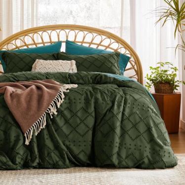 Imagem de Capa de edredon Bedsure Boho Queen Size verde escuro com 2 capas