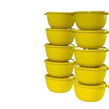 Imagem de Kit potes plásticos redondos herméticos 10 vasilhas 1litro(Amarelo)