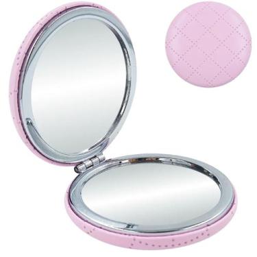 Imagem de Espelho de Bolsa Compacto 7cm com Capa de Couro, Duplo Reflexo Normal 