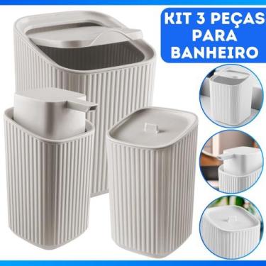 Imagem de Kit Banheiro Luxo Conjunto Completo 3pçs Com Lixeira Porta Algodão E D