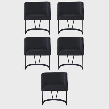 Imagem de Kit 05 Poltrona Cadeira Aurora Luxo Confort Industrial Ferro Preto Suede Preto - Ahz Móveis
