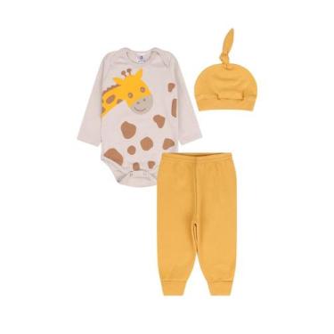 Imagem de Conjunto Bebê com Touca Unissex Girafa Kaki Algodão - Bykyko, M