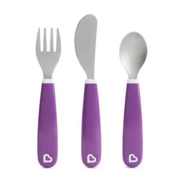 Imagem de Conjunto De Talheres Inox Colher, Garfo E Faca Roxo Munchkin