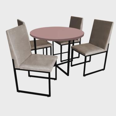 Imagem de Kit Mesa de Jantar Theo com 4 Cadeiras Sttan Ferro Preto Tampo Rose Rosa Corino Bege - Ahz Móveis