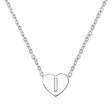 Imagem de BlingNuts Colar de coração com inicial de aço inoxidável, minúsculas letras delicadas, colares gargantilha de coração para mulheres, F, Aço inoxidável, Sem Pedra Preciosa