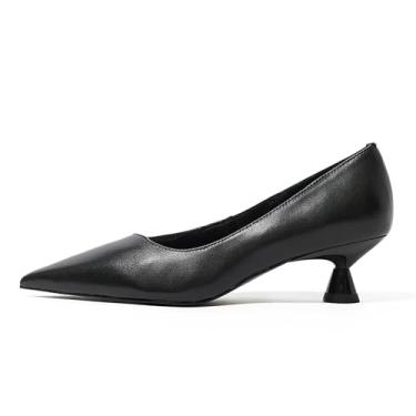Imagem de LEMUTISME Sapato social feminino coleção primavera verão bico fino fosco elegante salto baixo sem cadarço, Preto, 37