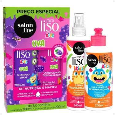 Imagem de Kit Salon Line Meu Liso Kids: Shampoo 300ml e Condicionador 200ml Uva + Creme para Pentear 250ml e Spray Desembaraçante 240ml