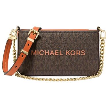 Imagem de Michael Kors Bryant Bolsa transversal conversível pequena, Ferragens douradas/assinatura com acabamento pop/perfurador laranja, One Size