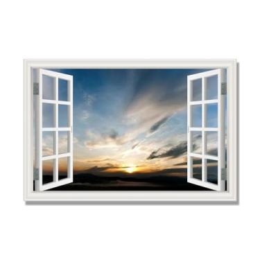 Imagem de PY3H69 Arte de parede em tela de janela aberta, impressão natural em tela. Lindo cenário de céu 61 cm, decoração de parede de paisagem de janela, decoração de casa moderna. 60 x 90 cm - 23,6 x 35 pol
