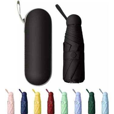 Imagem de Mini Guarda-Chuva Dobrável Automático, Proteção UV, com Estojo Cápsula (Preto)