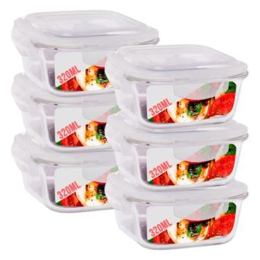 Imagem de Kit 6 Potes Vidro Tampa Hermetica Quadrado de Vidro 320ml - Quality Ho