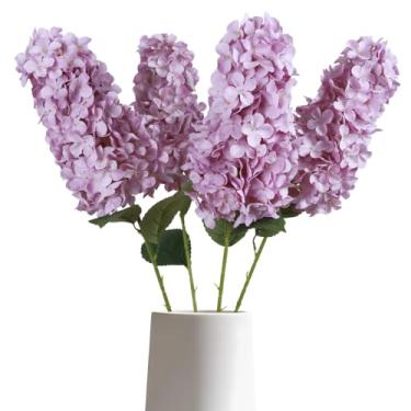 Imagem de Fqueelvys 4 peças de flores artificiais de hortênsia (roxo)