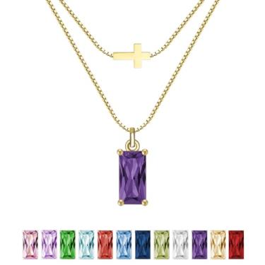 Imagem de SILANER Colar feminino com pedra do mês de nascimento de esmeralda banhado a ouro real 14 K, pingente de cruz delicada, pingente de zircônia cúbica, presente de aniversário para mulheres, joias, Latão