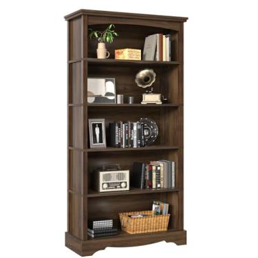 Imagem de TVU Estante e estante de livros de 5 níveis, estante de madeira de 154 cm de altura com armazenamento, prateleira de livros para exibição no chão para sala de estar, escritório, escritório, entrada