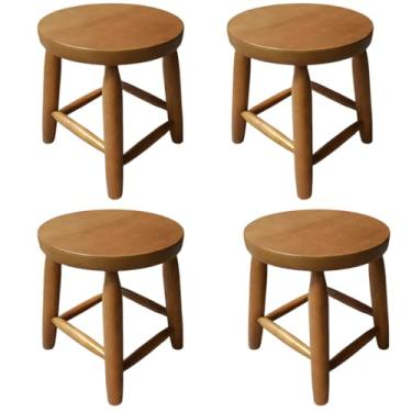 Imagem de Banquetas em Madeira, Kit com 4 Unidades, Assento MDF 27x27cm, Altura 30cm, Marrom, Suporta 120kg