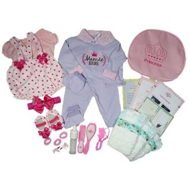 Imagem de Enxoval Boneca Bebê Reborn Realista - 25 Acessórios Lilás - Mamãe Rebo