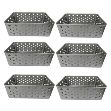 Imagem de Cesto Organizador Premium Cinza 6 pçs Multiuso para Gavetas e armarios