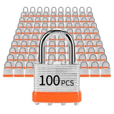 Imagem de Cadeados com a mesma chave, cadeado laminado LQYN 100 peças (1-9/40.6 cm, 40 mm), fechaduras com chave, manilha normal, para armário de armazenamento, trava de ferrolho, caixa de ferramentas, galpões