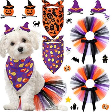 Imagem de 8 peças de saia tutu de tule para Dia das Bruxas com bandana para cães de Halloween, fantasias de cachorro de Halloween, acessórios para animais de estimação, acessórios de Halloween, suprimentos para pequenos cães, gatos, festa de aniversário