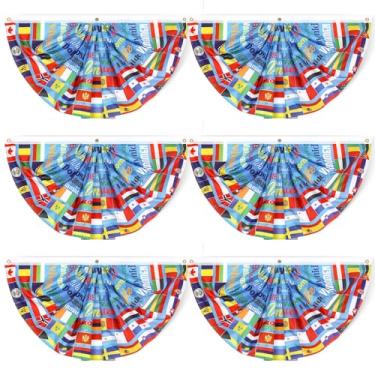 Imagem de 4 peças de decorações de bandeira do mundo internacional bem-vindo bandeira de fã country nações pano de fundo em forma de leque para eventos esportivos, clube, aniversário, escola, sala de aula