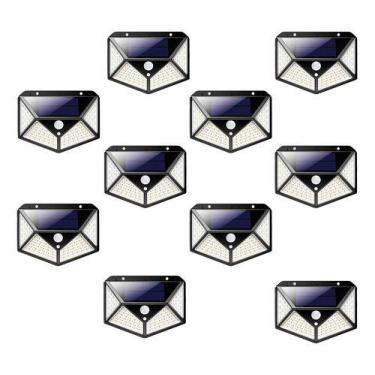 Imagem de Kit 10 Luminária Parede Solar 100 Leds Luz Balizador Jardim - kapbom