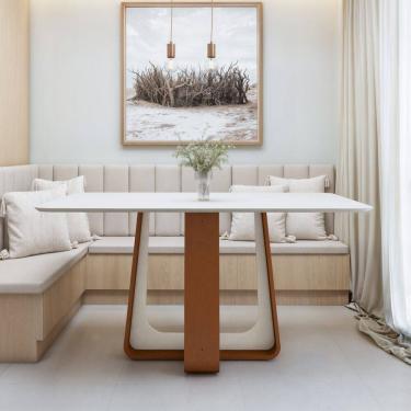 Imagem de Mesa de Jantar Retangular 160cm com Tampo em MDF Sintonia Frassino/Off White