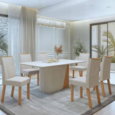 Imagem de Conjunto Luar 170cm Tampo em MDF com 6 Cadeiras Apogeu Amêndoa Clean/Off White/ Bege