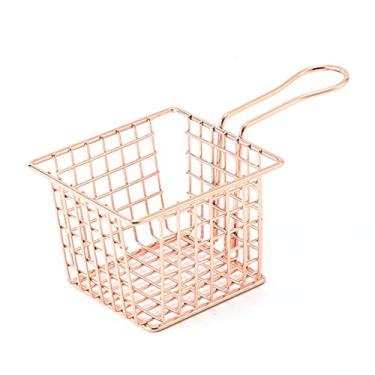 Imagem de Alimentos Candidato Aço Inoxidável Frita de Fritadeira French Fry Solder Com Superfície Brilhante até Furos de Drenagem de óleo para Uso Doméstico de Restaurantes (Rose Gold)