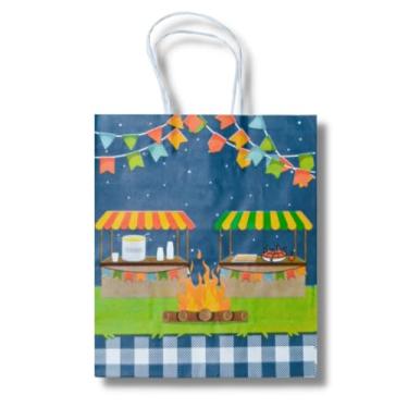 Imagem de TAMAROZZI Kit 30 Sacolas para Festa Junina, Modelo Barraca, 17,5x8,5x21,5cm, Kraft