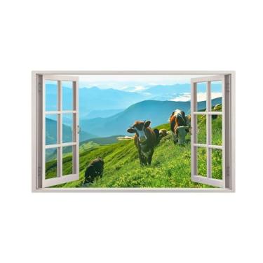 Imagem de Impressão lona janela falsa-Vaca-Imagem arte parede paisagem-Pintura moderna para banheiro decoração 30x50cm12x20in Sem Moldura