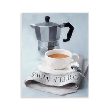Imagem de Stupell Industries Design artístico de placa de parede de café expresso e jornal por Carol Robinson, 28 x 35 cm