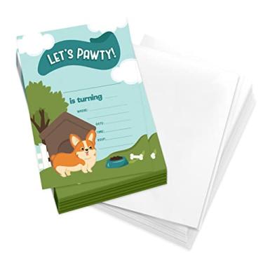 Imagem de Corgi 1 Cartões de convite de convites de feliz aniversário (25 unidades) com envelopes e adesivos de selo vinil meninas meninos festa infantil (25 ct)