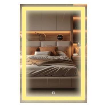 Imagem de Espelho Retangular Com 3 Tons de LED - Grande de parede moderno jateado lapidado decora...