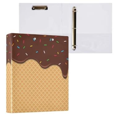 Imagem de Fichários redondos de sorvete de café, 3 cm, cone de chocolate, doces, 3 anéis, para escritório, escola, material de trabalho, pasta de arquivos, capacidade de 200 folhas, fácil de abrir