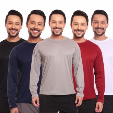 Imagem de Kit 5 Camisetas Masculina Proteção Solar Uv Manga Longa Segunda Pele -