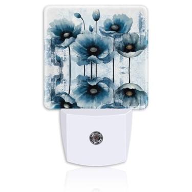 Imagem de Neidius Luz Noturna De Tomada, Lâmpada Vintage Com Pintura A Óleo Flores Azuis, Sensor Automático, Luzes Anoitecer Ao Amanhecer Eficiência Energética Para Meninos E Meninas, Decoração Quarto, Corred