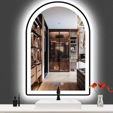 Imagem de THEKLA Espelho De Vaidade Em Arco Preto Para Banheiro, 16 X 24", Com Moldura Luz Led Parede, Iluminado, Antiembaçante, Regulável, 3 Cores, Smart Up