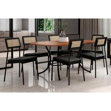 Imagem de Conjunto: Mesa Sala Jantar 1547 Aço c/ Tampo Madeirado 160x90cm e 6 Cadeiras Lux Freijo/Preto - Preto/Grafite - Preto - Carraro