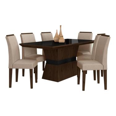 Imagem de Mesa De Jantar 6 Cadeiras Gênova Imbuia/preto/bege - Móveis Arapongas