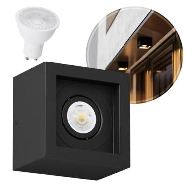 Imagem de Spot Recuado Sobrepor Dicroica Teto Beiral Alumínio + LED MR16 Gu10 MF217 (Preto (Branco Quente))