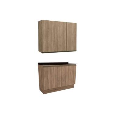 Imagem de Kit Cozinha Modulada 3 Peças Maxxi (1Aéreo+1Balcão+1Complemento) C3P10 Nogal/Preto - Kappesberg