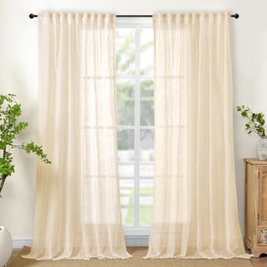 Imagem de YoungsTex Cortinas de linho champanhe para sala de estar, 2 painéis, 2 painéis, semitransparentes, filtragem de luz, texturizada, comprimento até o chão com bolso de varão, aba traseira para quarto de