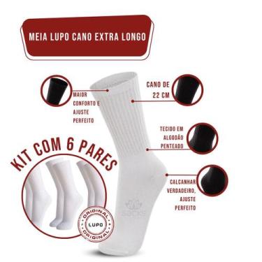 Imagem de KIt 6 Pares de Meia Lupo Cano Extra Longo Academia Algodão, Branco, G