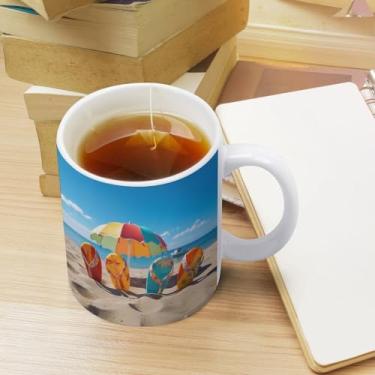 Imagem de NTVOWPZO Canecas de café caneca grande de porcelana com alça xícara de chá chinelos coloridos bola de praia xícaras de café de cerâmica caneca de imersão canecas personalizadas caneca engraçada para