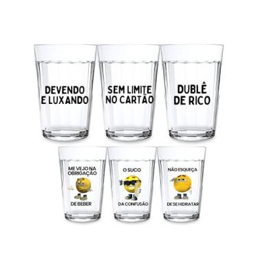 Imagem de Jogo 3 Copos Americano 190ml Estampado Emoji Decorado Com Frases Meme Chopp Cerveja Café Suco Agua (DUBLE)