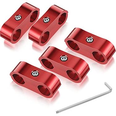 Imagem de 5 peças de braçadeiras separadoras de linha de combustível para montagem de braçadeiras de alumínio com chave adequada para linha de freio a óleo, tubo de água e linha de gás (vermelho, AN6)