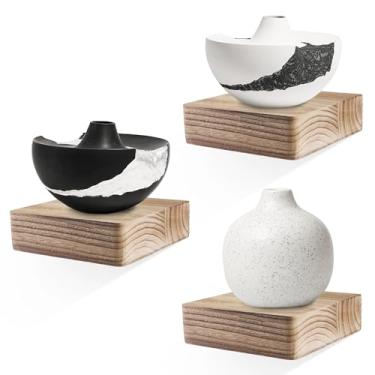 Imagem de NIUBEST Pequena prateleira flutuante, conjunto de bordas de exibição de 15 cm para parede, mini prateleiras, prateleira de madeira rústica para quarto, sala de estar, banheiro, cozinha (3 peças, preto